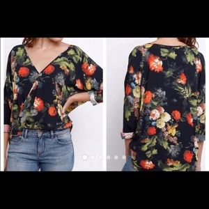 Anthropologie The Odells Black Floral wrap top small